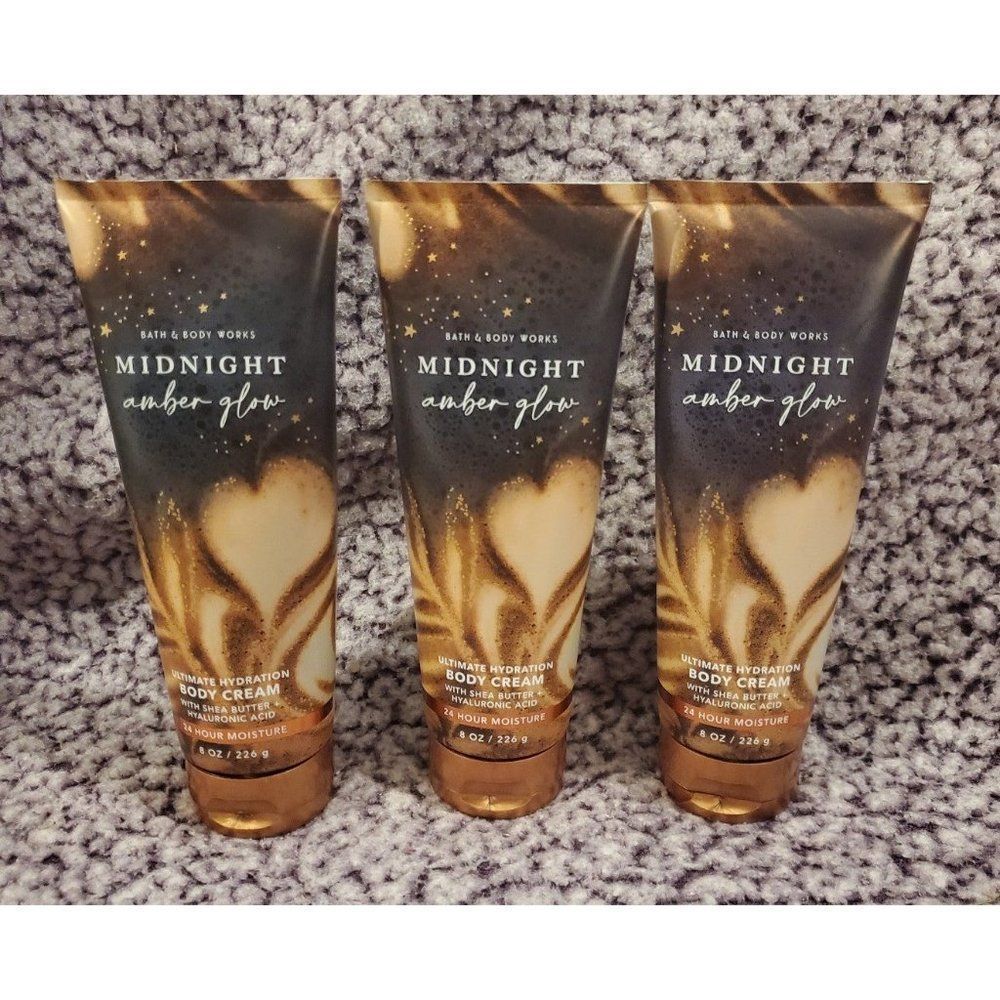 Bath & BodyWorks Midnight Amber Glow Fine Fragrance Hand Body Cream Set of 3